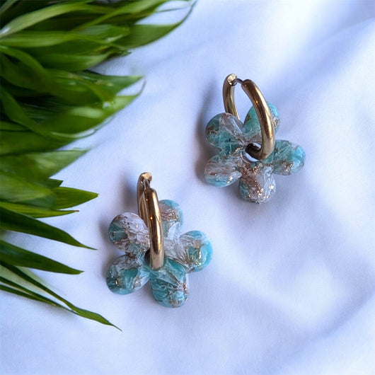 Fleurs effet pierre Turquoise & Or