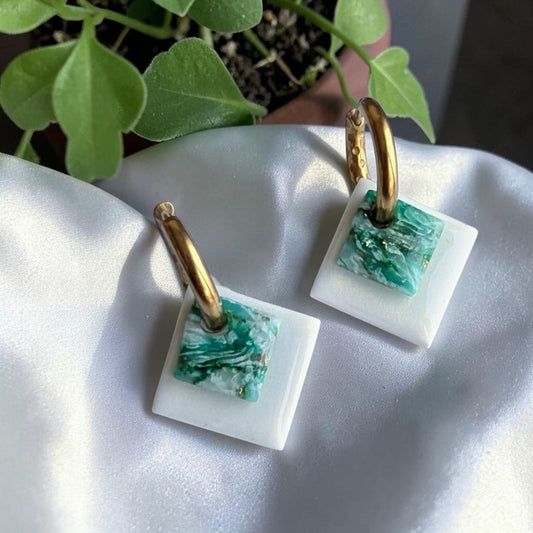 Double carré Blanc nacré + marbré Vert d’eau