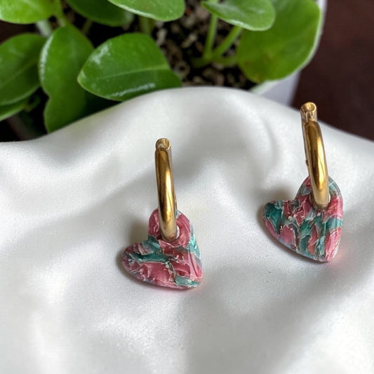 Petits Cœurs marbrés Rose Bleu & Or