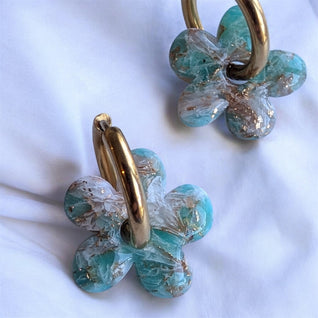 Fleurs effet pierre Turquoise & Or