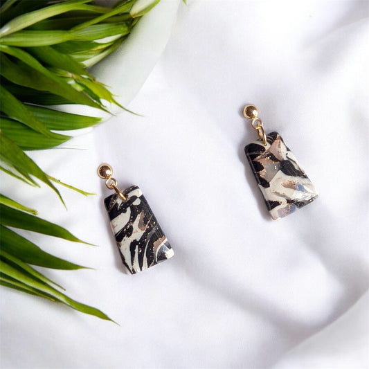 Boucles Mini Rectangles Marbrés Noirs
