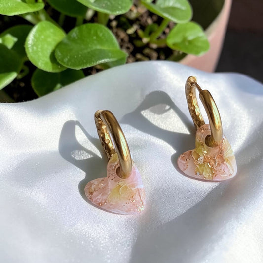 Petits Cœurs marbrés Rose Vert & Or