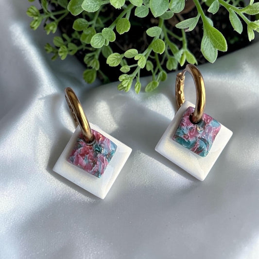 Double carré Blanc nacré + marbré Bleu Rose
