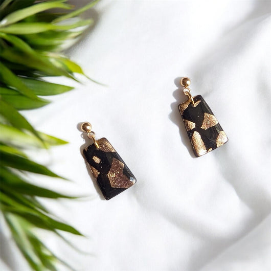 Boucles Mini Rectangles Noirs et Or